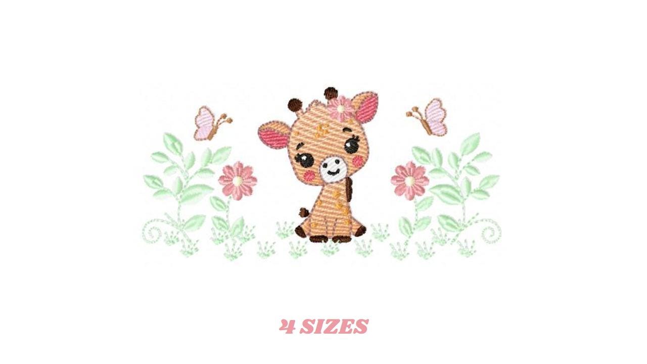 Giraffe embroidery designs - Safari wild animals with flowers machine embroidery pattern - Baby girl file - instant digital download pes jef