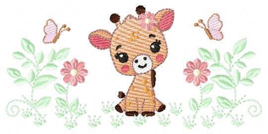Giraffe embroidery designs - Safari wild animals with flowers machine embroidery pattern - Baby girl file - instant digital download pes jef