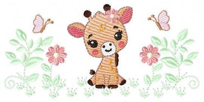 Giraffe embroidery designs - Safari wild animals with flowers machine embroidery pattern - Baby girl file - instant digital download pes jef