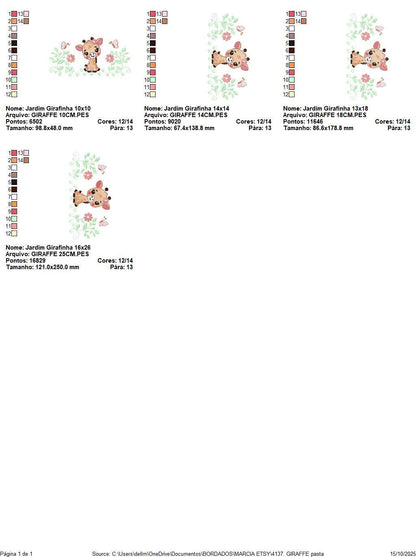 Giraffe embroidery designs - Safari wild animals with flowers machine embroidery pattern - Baby girl file - instant digital download pes jef