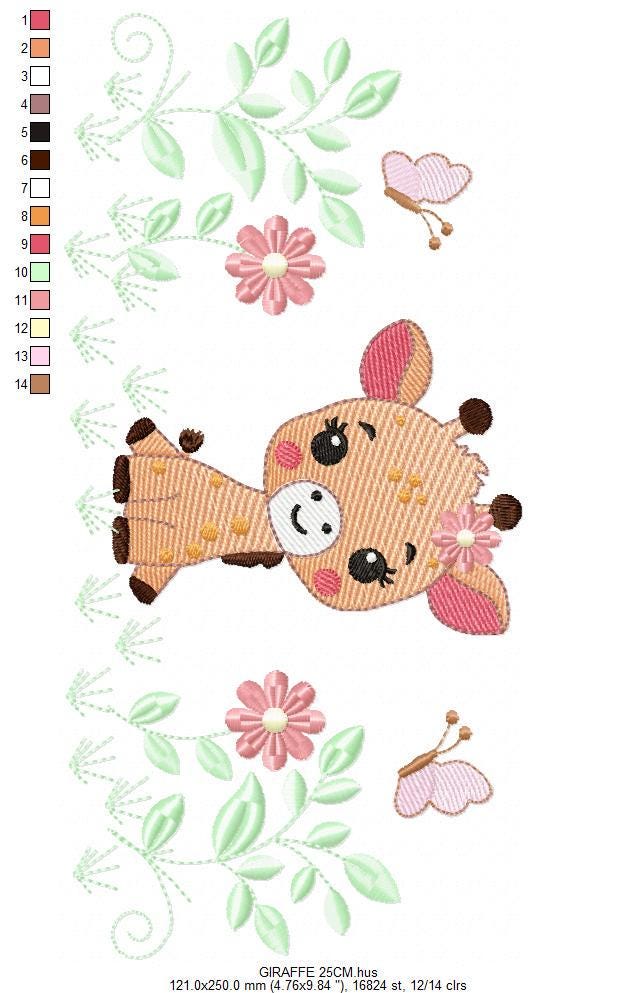 Giraffe embroidery designs - Safari wild animals with flowers machine embroidery pattern - Baby girl file - instant digital download pes jef