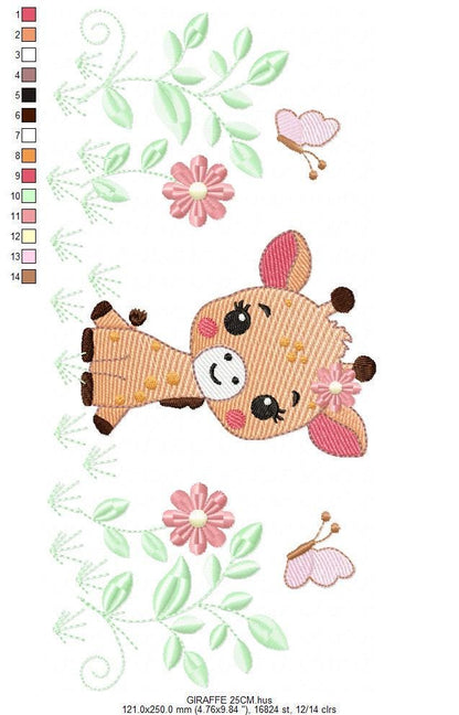 Giraffe embroidery designs - Safari wild animals with flowers machine embroidery pattern - Baby girl file - instant digital download pes jef