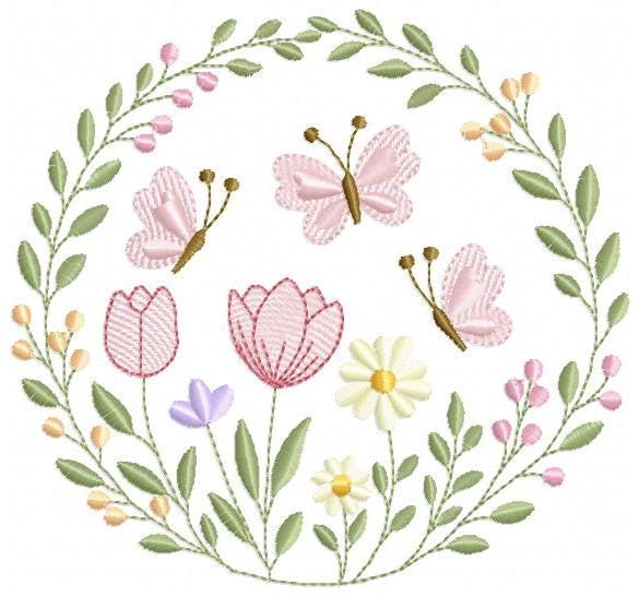 Flower Wreath embroidery designs - Floral Frame machine embroidery pattern - Kitchen Tea Towel file - Instant digital download pes jef dst