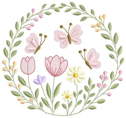 Flower Wreath embroidery designs - Floral Frame machine embroidery pattern - Kitchen Tea Towel file - Instant digital download pes jef dst