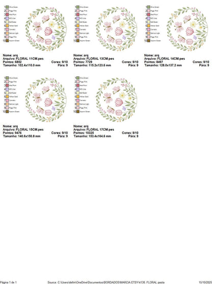 Flower Wreath embroidery designs - Floral Frame machine embroidery pattern - Kitchen Tea Towel file - Instant digital download pes jef dst