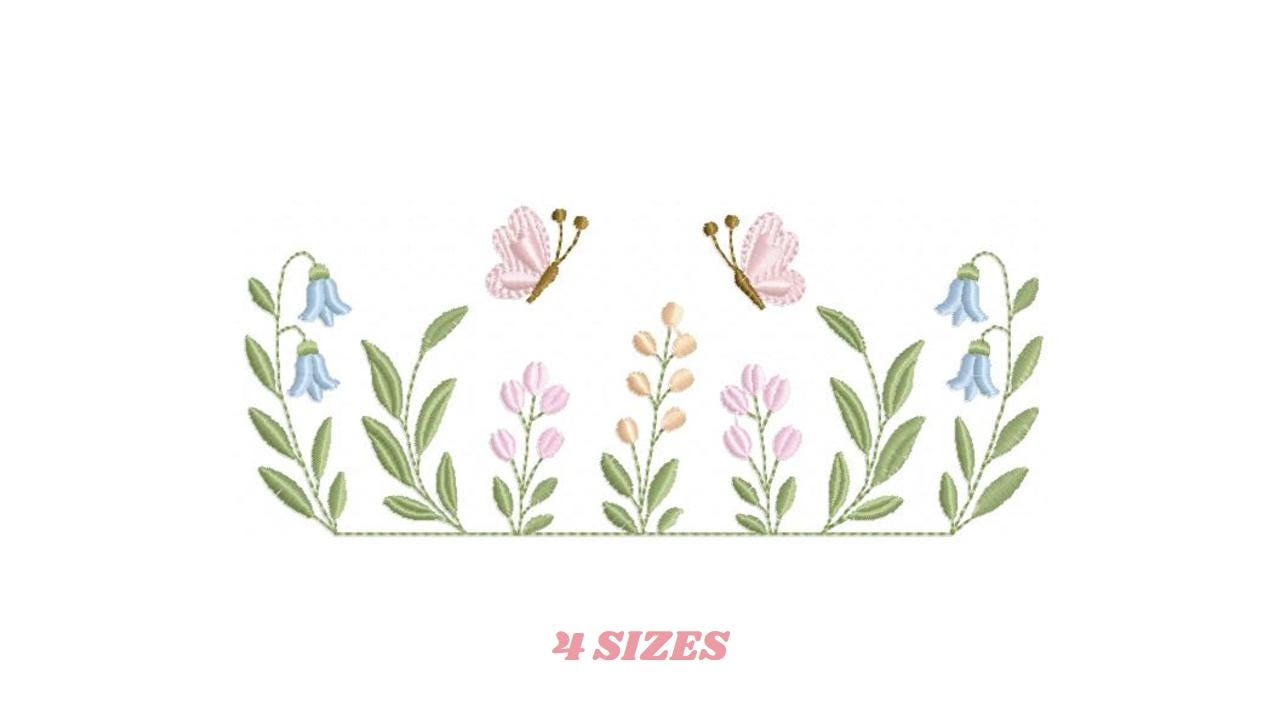 Flower garden embroidery design - Tulip flowers with butterflies machine embroidery pattern - Kitchen Tea towel divider - Instant download