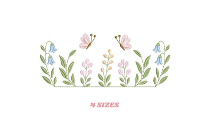 Flower garden embroidery design - Tulip flowers with butterflies machine embroidery pattern - Kitchen Tea towel divider - Instant download