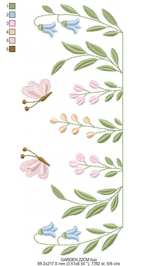 Flower garden embroidery design - Tulip flowers with butterflies machine embroidery pattern - Kitchen Tea towel divider - Instant download