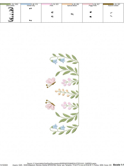 Flower garden embroidery design - Tulip flowers with butterflies machine embroidery pattern - Kitchen Tea towel divider - Instant download