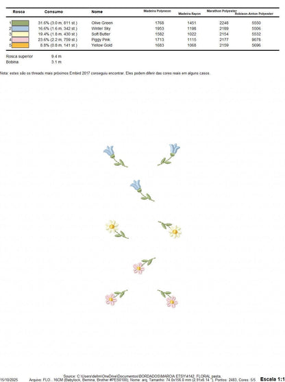 Little Flowers embroidery design - Tulip and daisies machine embroidery pattern - Kitchen Tea towel divider - Instant digital download pes