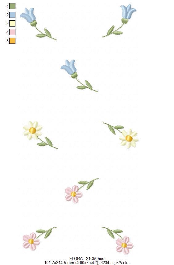 Little Flowers embroidery design - Tulip and daisies machine embroidery pattern - Kitchen Tea towel divider - Instant digital download pes