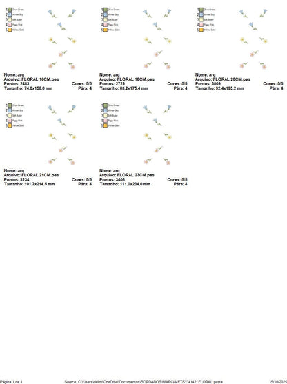 Little Flowers embroidery design - Tulip and daisies machine embroidery pattern - Kitchen Tea towel divider - Instant digital download pes