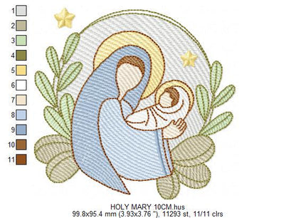 Holy Mary embroidery designs - Virgin Mary and Baby Jesus machine embroidery pattern - Catholic religious file - Instant digital download