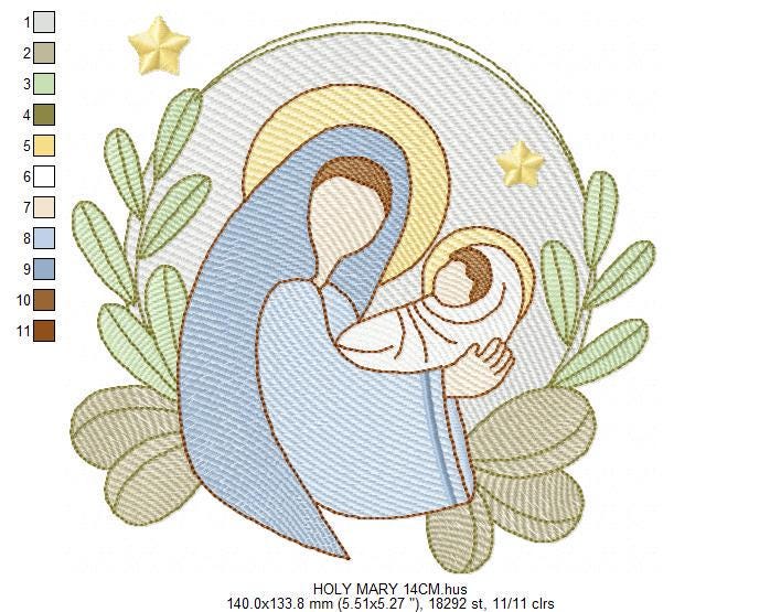 Holy Mary embroidery designs - Virgin Mary and Baby Jesus machine embroidery pattern - Catholic religious file - Instant digital download