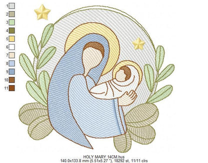 Holy Mary embroidery designs - Virgin Mary and Baby Jesus machine embroidery pattern - Catholic religious file - Instant digital download