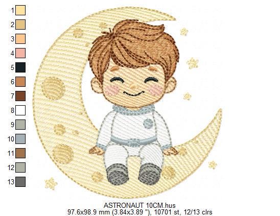 Astronaut embroidery designs - Space Planet Stars machine embroidery pattern - Baby boy in the moon file - Instant digital download pes jef
