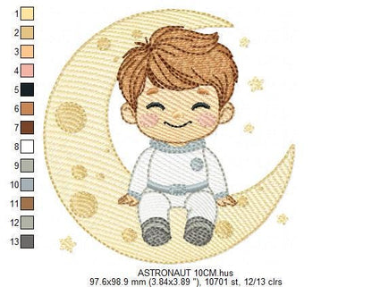 Astronaut embroidery designs - Space Planet Stars machine embroidery pattern - Baby boy in the moon file - Instant digital download pes jef
