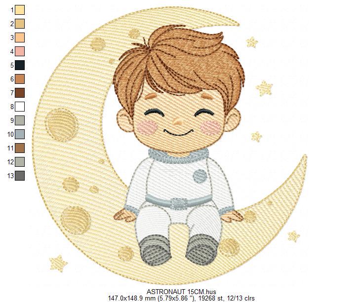 Astronaut embroidery designs - Space Planet Stars machine embroidery pattern - Baby boy in the moon file - Instant digital download pes jef
