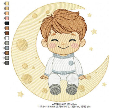 Astronaut embroidery designs - Space Planet Stars machine embroidery pattern - Baby boy in the moon file - Instant digital download pes jef
