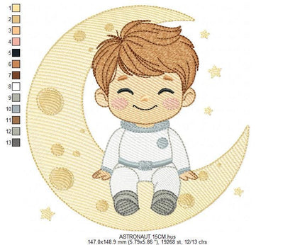 Astronaut embroidery designs - Space Planet Stars machine embroidery pattern - Baby boy in the moon file - Instant digital download pes jef