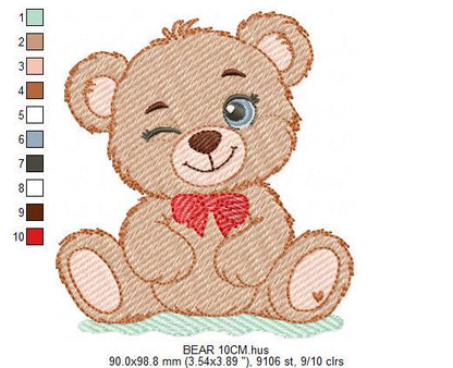 Teddy Bear embroidery designs - Baby boy with red bow tie machine embroidery pattern - Instant digital download pes jef dst hus vp3 exp xxx