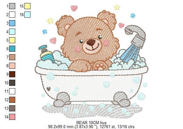 Teddy Bear Bathing embroidery designs - Male bear in bathtub machine embroidery pattern - Baby boy file - Instant digital download pes jef