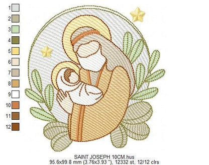 Holy Family embroidery designs - Father Joseph and Baby Jesus machine embroidery pattern - Catholic Religious file - Instant download pes