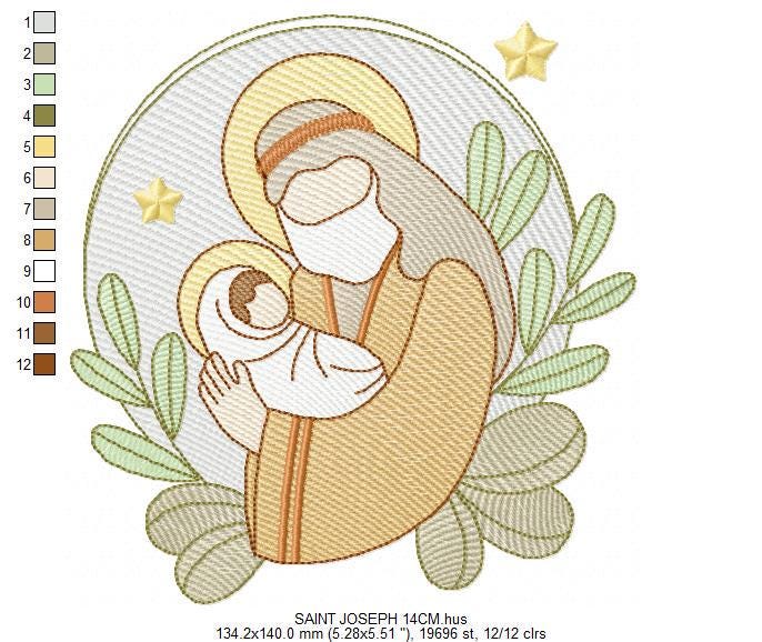 Holy Family embroidery designs - Father Joseph and Baby Jesus machine embroidery pattern - Catholic Religious file - Instant download pes