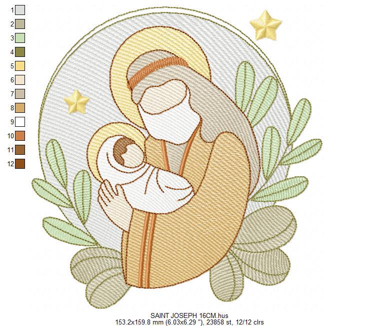 Holy Family embroidery designs - Father Joseph and Baby Jesus machine embroidery pattern - Catholic Religious file - Instant download pes