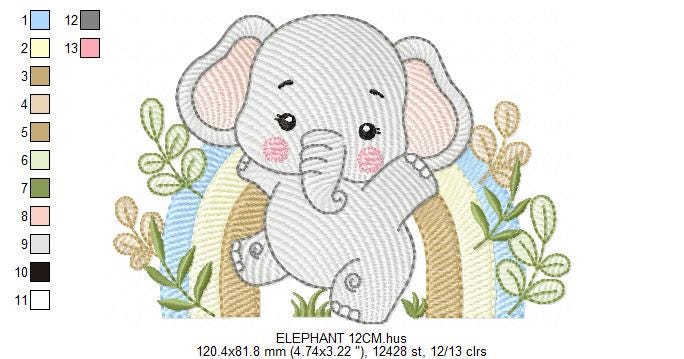 Elephant embroidery designs - Safari Wild Animal machine embroidery pattern - Baby Boy file - Flowers and rainbow - Instant digital download