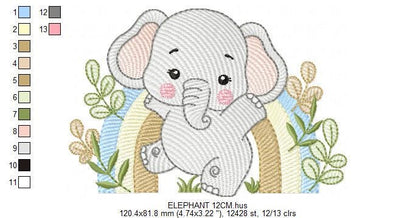 Elephant embroidery designs - Safari Wild Animal machine embroidery pattern - Baby Boy file - Flowers and rainbow - Instant digital download