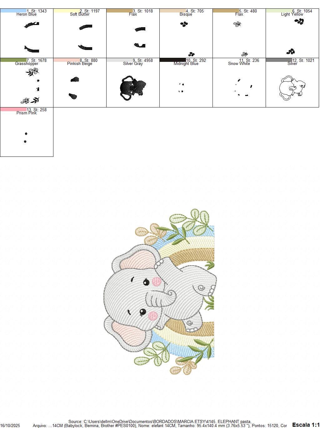 Elephant embroidery designs - Safari Wild Animal machine embroidery pattern - Baby Boy file - Flowers and rainbow - Instant digital download
