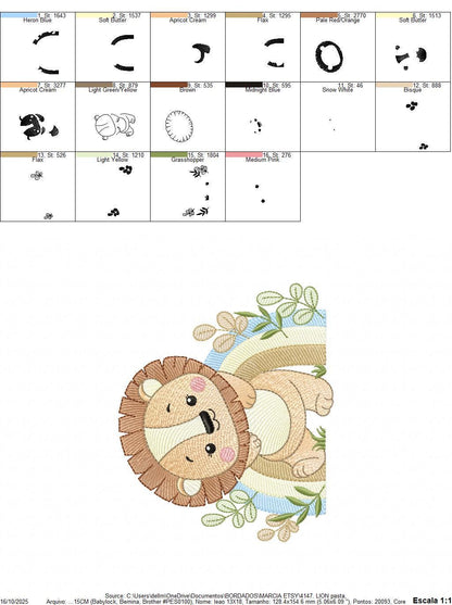 Lion embroidery designs - Safari wild animal machine embroidery pattern - Baby boy file - Rainbow and flowers - Instant digital download