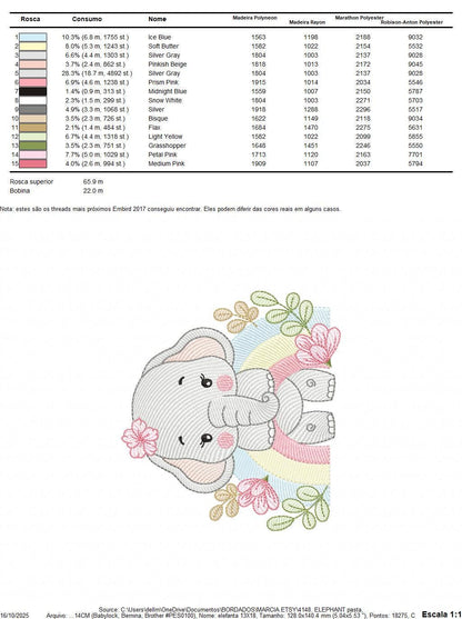 Elephant embroidery designs - Safari Wild Animal machine embroidery pattern - Baby Girl file - Flowers and rainbow - Instant download pes