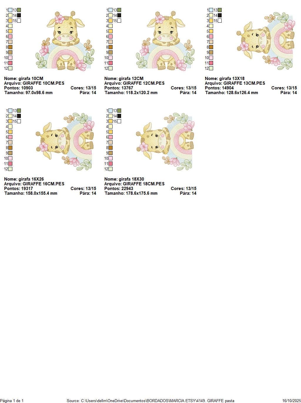 Giraffe embroidery designs - Safari wild animal machine embroidery pattern - Baby girl rainbow and flowers file - Instant download pes jef