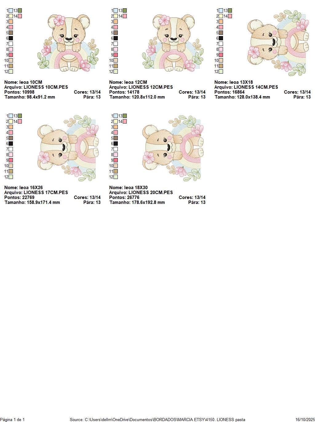 Lioness embroidery designs - Safari wild animal machine embroidery pattern - Baby girl rainbow file - Female Lion - Instant download pes jef