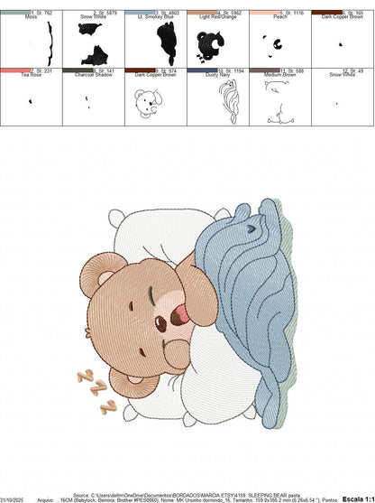 Sleeping Bear embroidery designs - Baby Boy Bear with pillow and blanket machine embroidery pattern - Instant digital download pes jef dst