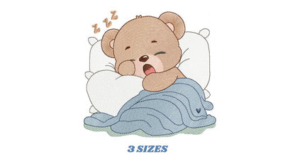 Sleeping Bear embroidery designs - Baby Boy Bear with pillow and blanket machine embroidery pattern - Instant digital download pes jef dst
