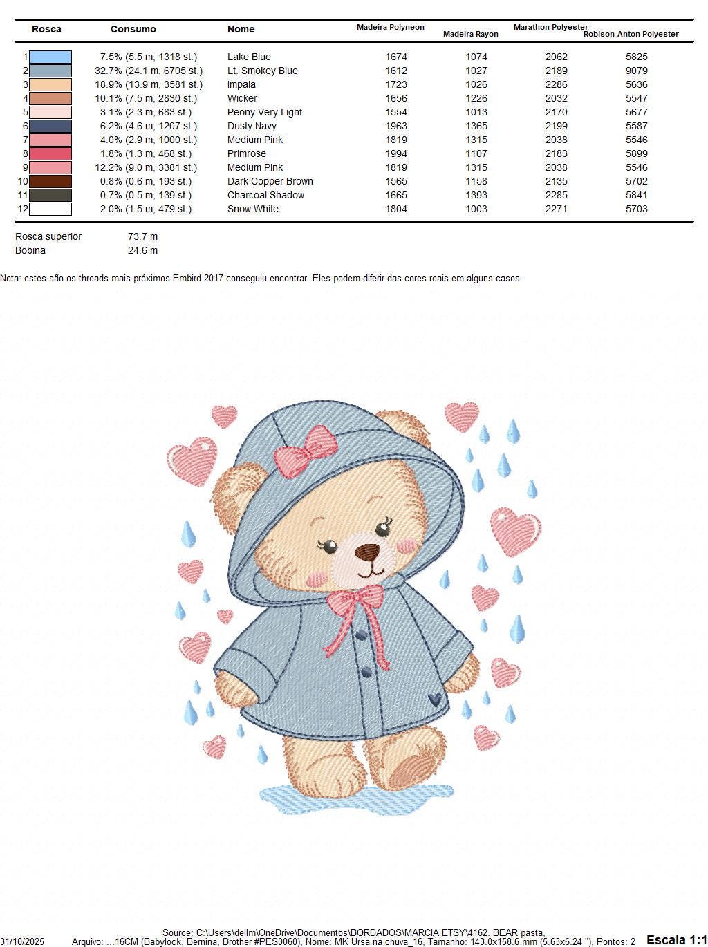 Female Bear embroidery designs - Baby girl bear with rain and raincoat machine embroidery pattern - Instant digital download pes jef dst hus