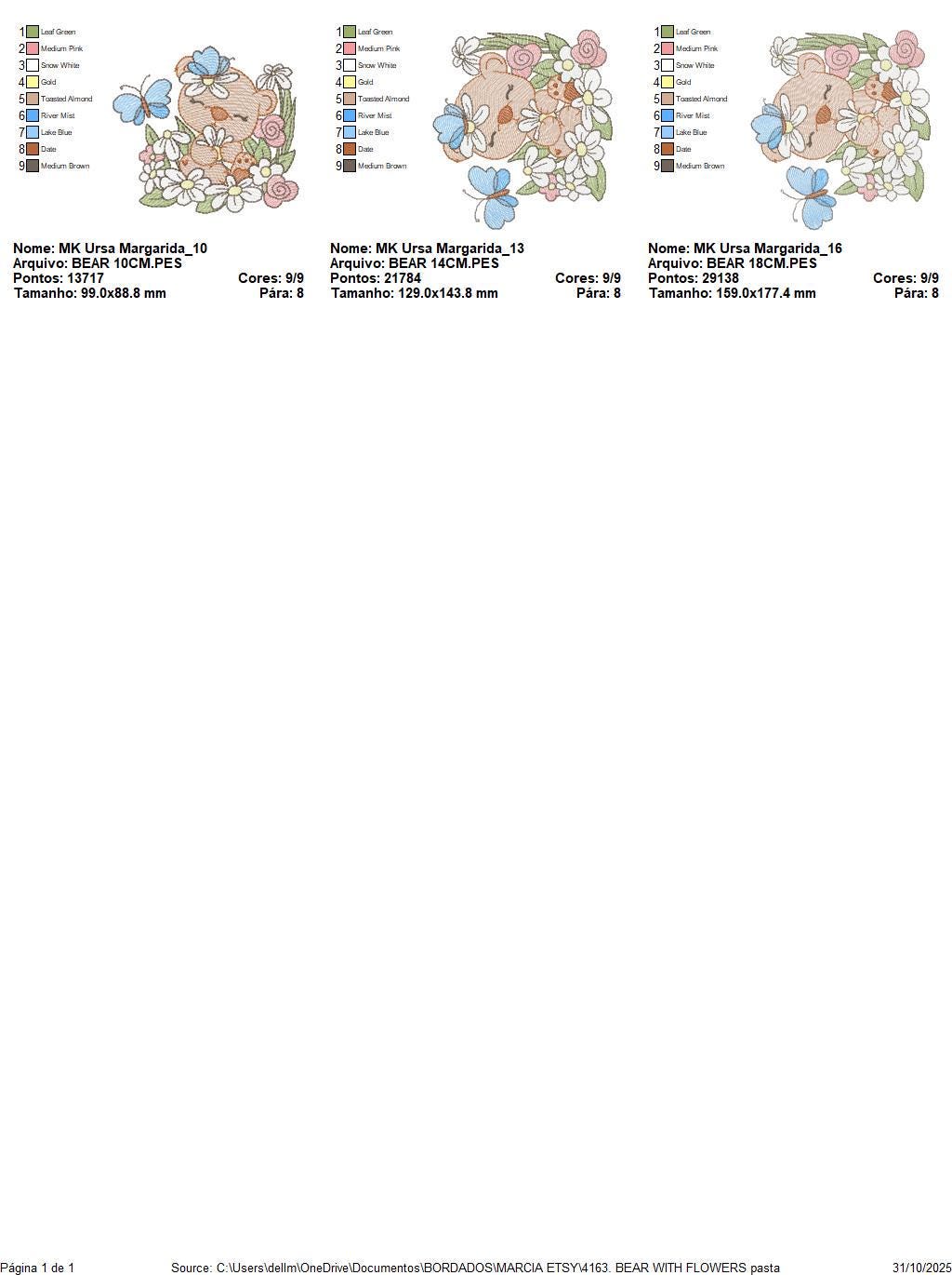 Bear with flowers and butterflies embroidery designs - Baby girl bear machine embroidery pattern - Instant digital download pes jef dst hus