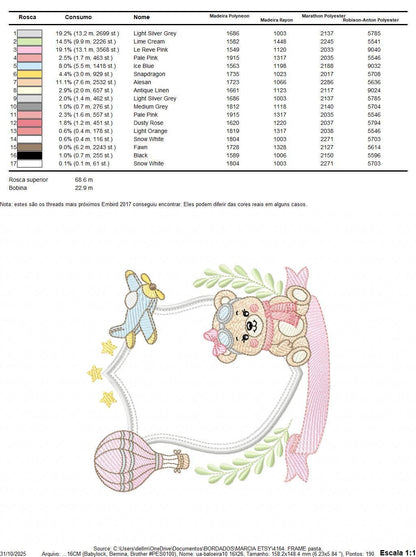 Pilot Bear embroidery designs - Baby Girl Aviator with frame machine embroidery pattern - Aviator Teddy Bear file - Instant digital download