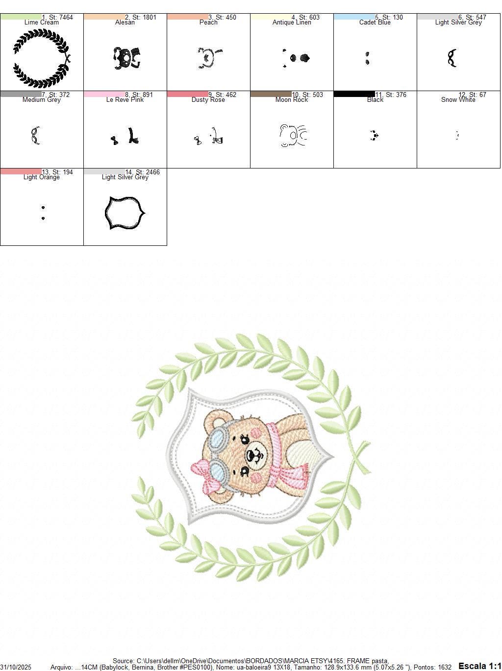 Pilot Bear embroidery designs - Baby Girl Aviator with laurel frame machine embroidery pattern - Teddy bear file - Instant digital download