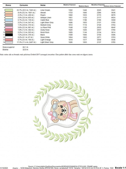 Pilot Bear embroidery designs - Baby Girl Aviator with laurel frame machine embroidery pattern - Teddy bear file - Instant digital download