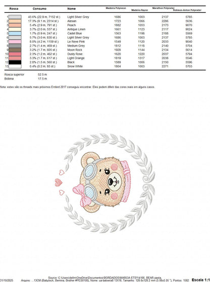 Pilot Bear embroidery designs - Baby Girl with laurel frame machine embroidery pattern - Aviator Teddy bear file - Instant digital download
