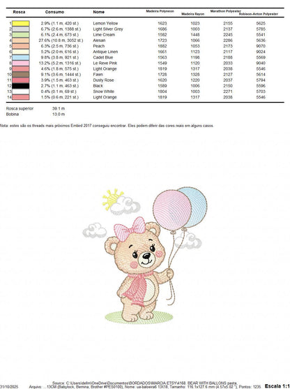 Bear with balloons embroidery designs - Baby girl with scarf machine embroidery pattern - Baby Birthday party - Instant digital download