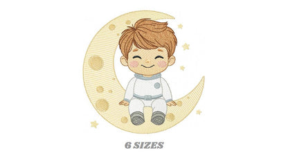 Astronaut embroidery designs - Space Planet Stars machine embroidery pattern - Baby boy in the moon file - Instant digital download pes jef