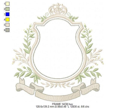 Shield Monogram Frame embroidery designs - Laurel frame with banner machine embroidery pattern - Baby shape file - Instant download pes jef