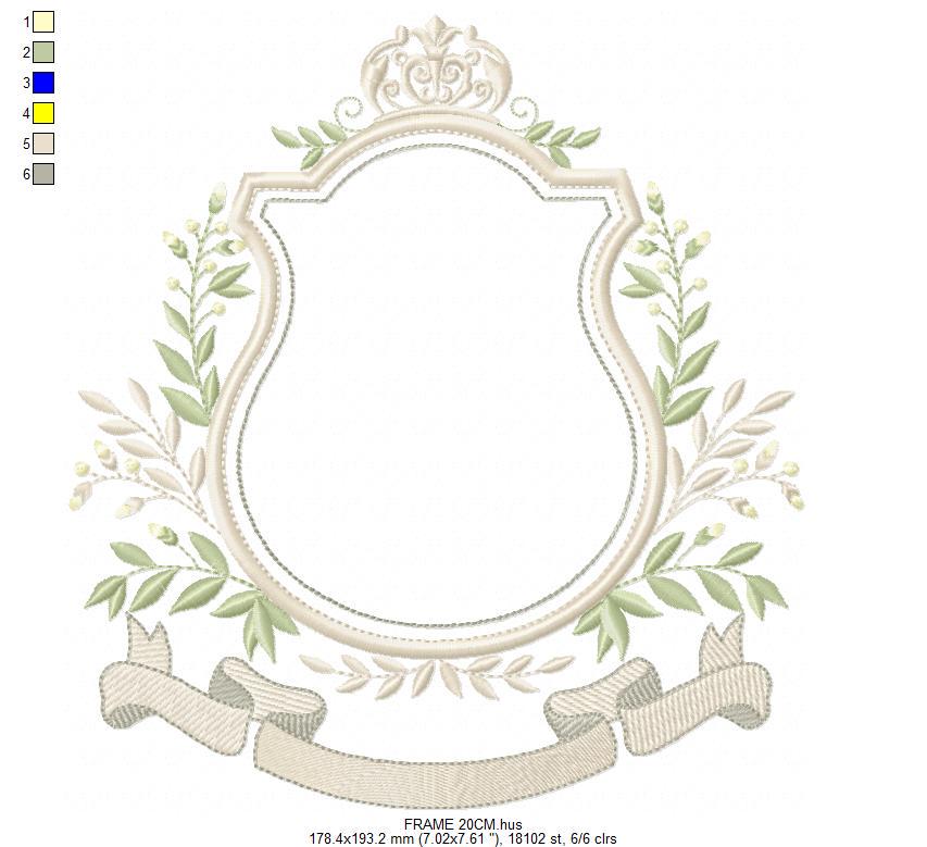 Shield Monogram Frame embroidery designs - Laurel frame with banner machine embroidery pattern - Baby shape file - Instant download pes jef