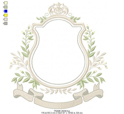 Shield Monogram Frame embroidery designs - Laurel frame with banner machine embroidery pattern - Baby shape file - Instant download pes jef