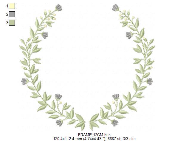 Laurel Garland Frame embroidery designs - Green Laurel Wreath machine embroidery pattern - Baby Monogram shape file - Instant download pes
